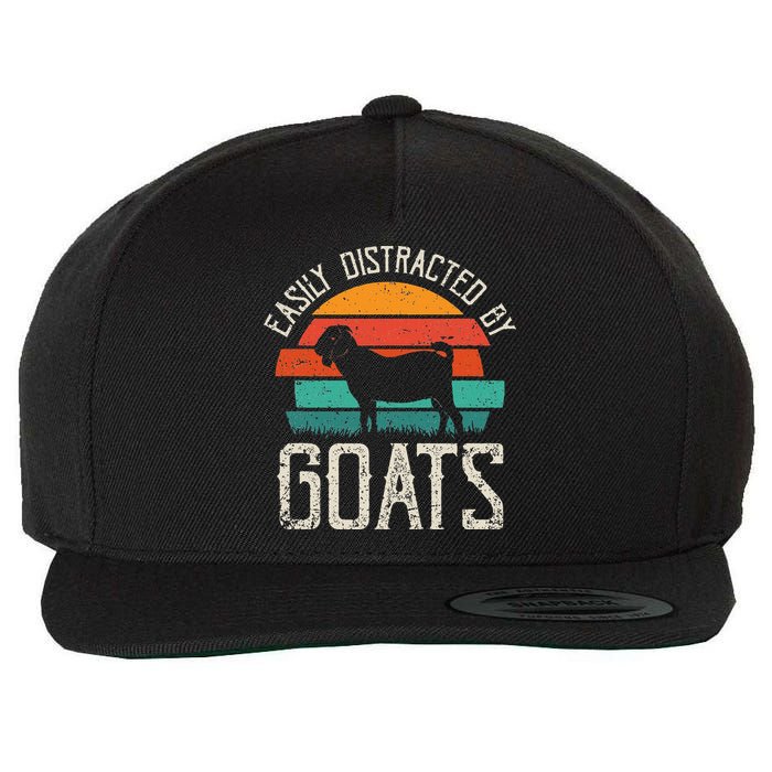 Easily Distracted By Goats Funny Jokes Sarcastic Sayings Wool Snapback Cap