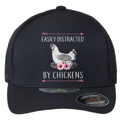 Easily Distracted By Chickens For Chicken Lovers Funny Flexfit Unipanel Trucker Cap