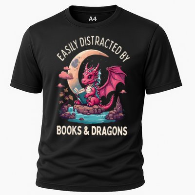 Easily distracted by books and dragons kawaii dragon reader Performance Shirt