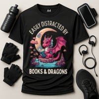 Easily distracted by books and dragons kawaii dragon reader Cooling Performance Crew T-Shirt