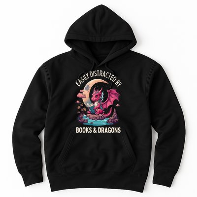 Easily distracted by books and dragons kawaii dragon reader Hoodie