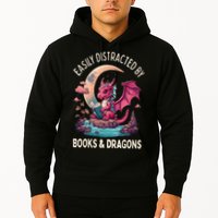 Easily distracted by books and dragons kawaii dragon reader Hoodie