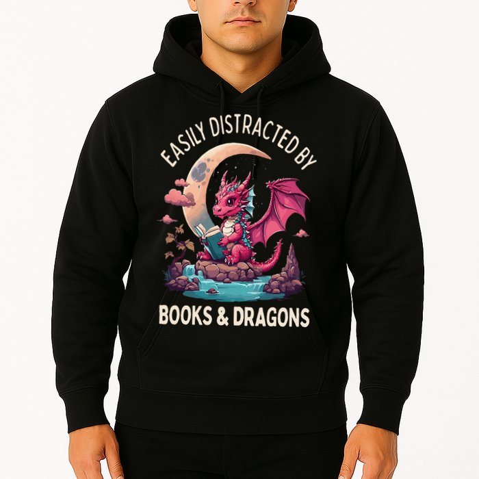 Easily distracted by books and dragons kawaii dragon reader Hoodie