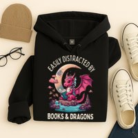 Easily distracted by books and dragons kawaii dragon reader Hoodie