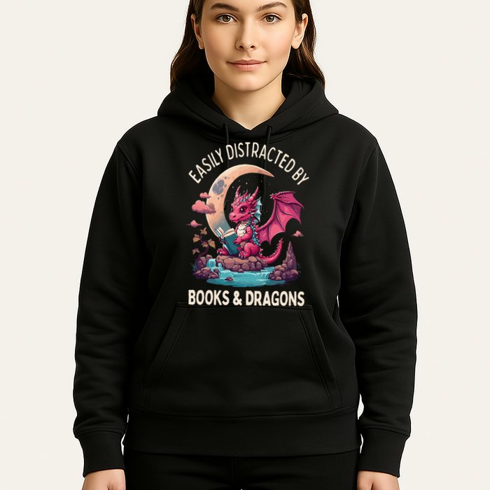 Easily distracted by books and dragons kawaii dragon reader Hoodie