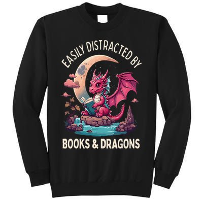 Easily distracted by books and dragons kawaii dragon reader Sweatshirt