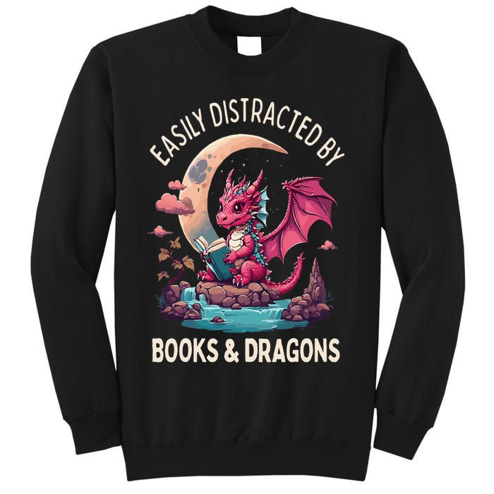 Easily distracted by books and dragons kawaii dragon reader Sweatshirt