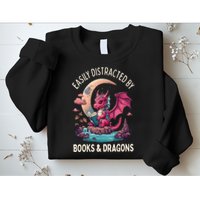 Easily distracted by books and dragons kawaii dragon reader Sweatshirt