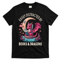 Easily distracted by books and dragons kawaii dragon reader T-Shirt