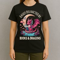 Easily distracted by books and dragons kawaii dragon reader T-Shirt