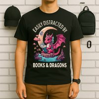 Easily distracted by books and dragons kawaii dragon reader T-Shirt