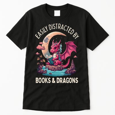 Easily distracted by books and dragons kawaii dragon reader Tall T-Shirt