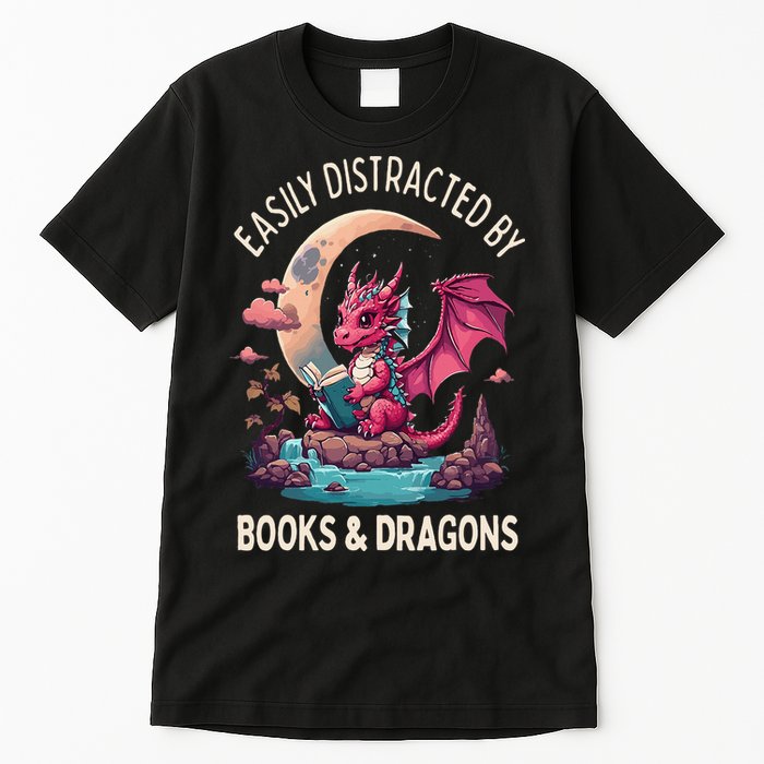 Easily distracted by books and dragons kawaii dragon reader Tall T-Shirt