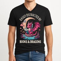 Easily distracted by books and dragons kawaii dragon reader V-Neck T-Shirt