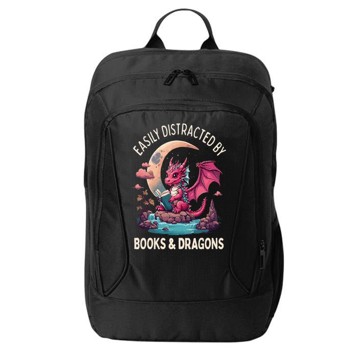 Easily distracted by books and dragons kawaii dragon reader City Backpack