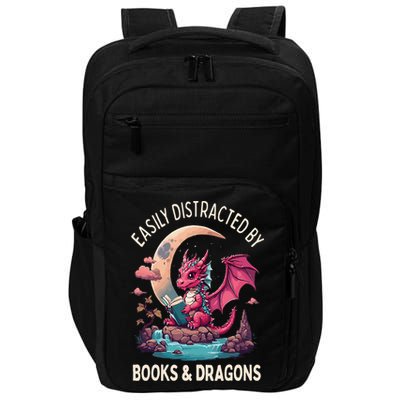 Easily distracted by books and dragons kawaii dragon reader Impact Tech Backpack