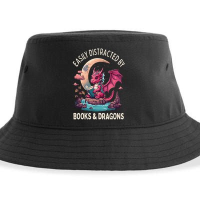 Easily distracted by books and dragons kawaii dragon reader Sustainable Bucket Hat
