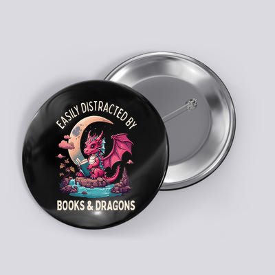 Easily distracted by books and dragons kawaii dragon reader Button
