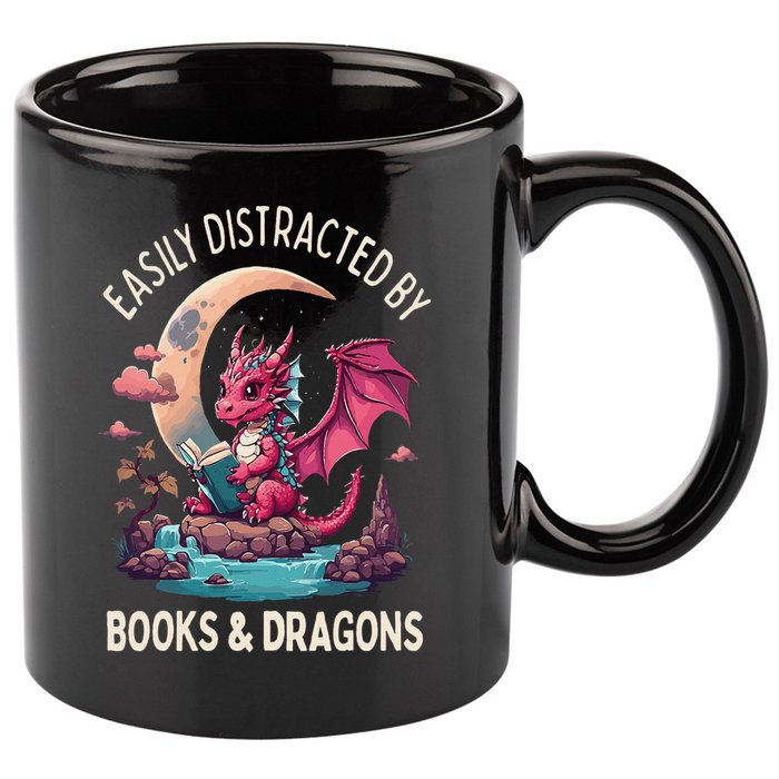 Easily distracted by books and dragons kawaii dragon reader 11oz C Handle Ceramic Mug