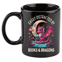 Easily distracted by books and dragons kawaii dragon reader 11oz C Handle Ceramic Mug