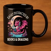 Easily distracted by books and dragons kawaii dragon reader 11oz C Handle Ceramic Mug