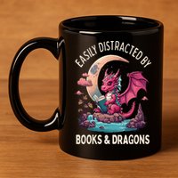 Easily distracted by books and dragons kawaii dragon reader 11oz C Handle Ceramic Mug