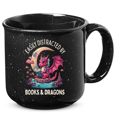 Easily distracted by books and dragons kawaii dragon reader 15oz Campfire Ceramic Mug