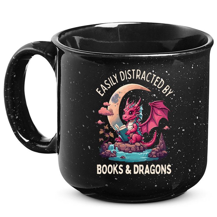 Easily distracted by books and dragons kawaii dragon reader 15oz Campfire Ceramic Mug
