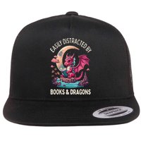 Easily distracted by books and dragons kawaii dragon reader Flat Bill Trucker Hat