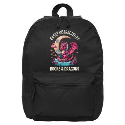 Easily distracted by books and dragons kawaii dragon reader 16 in Basic Backpack