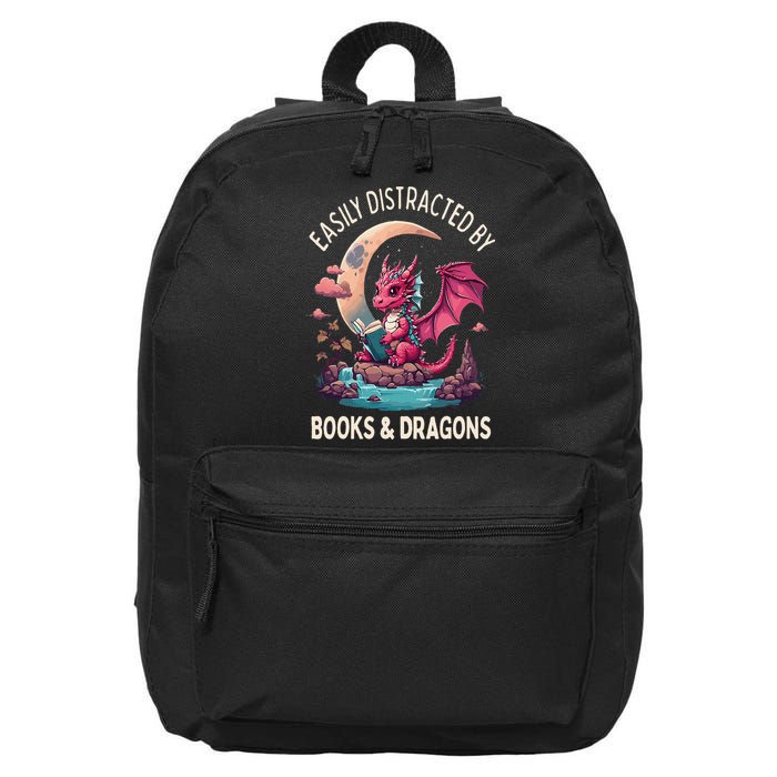 Easily distracted by books and dragons kawaii dragon reader 16 in Basic Backpack