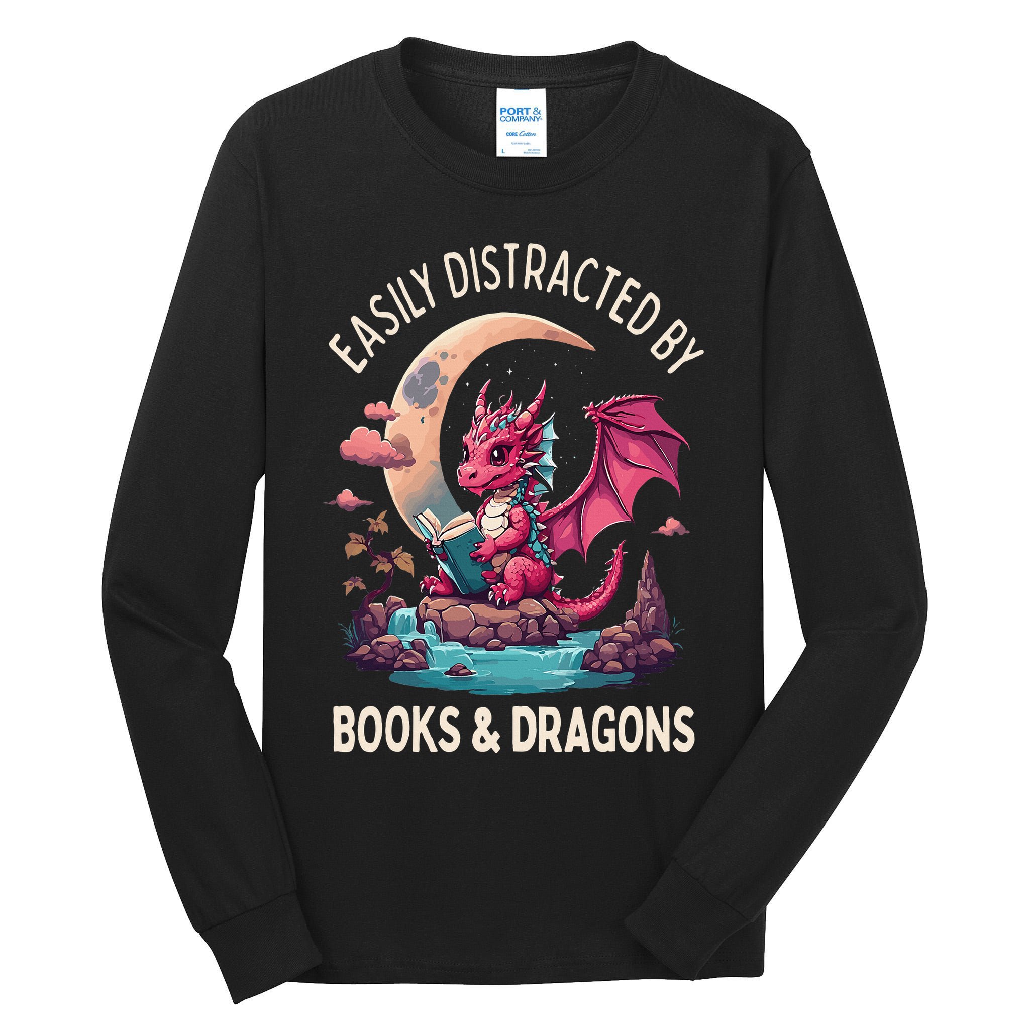 Easily distracted by books and dragons kawaii dragon reader Tall Long Sleeve T-Shirt