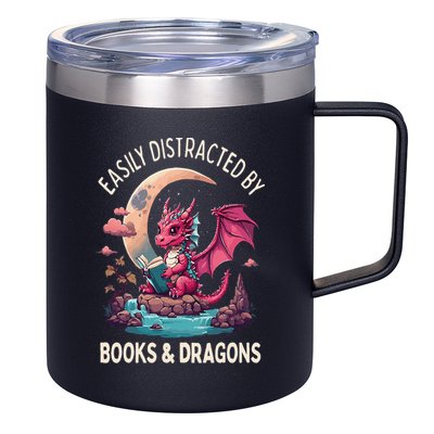 Easily distracted by books and dragons kawaii dragon reader 12oz Stainless Steel Coffee Mug