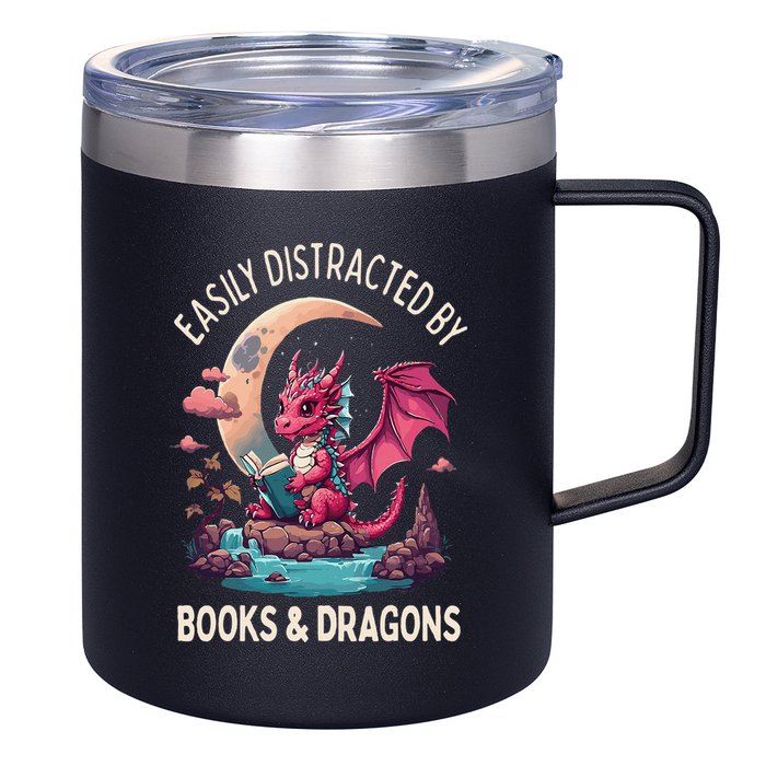 Easily distracted by books and dragons kawaii dragon reader 12oz Stainless Steel Coffee Mug