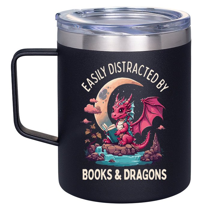 Easily distracted by books and dragons kawaii dragon reader 12oz Stainless Steel Coffee Mug