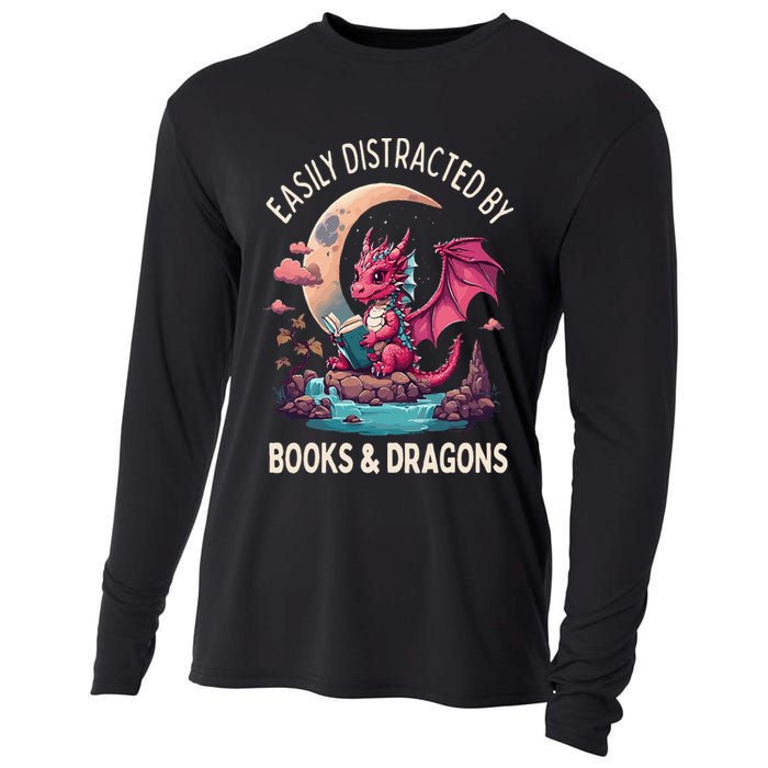 Easily distracted by books and dragons kawaii dragon reader Cooling Performance Long Sleeve Crew