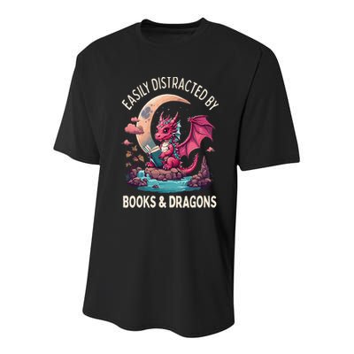 Easily distracted by books and dragons kawaii dragon reader Youth Performance Sprint T-Shirt