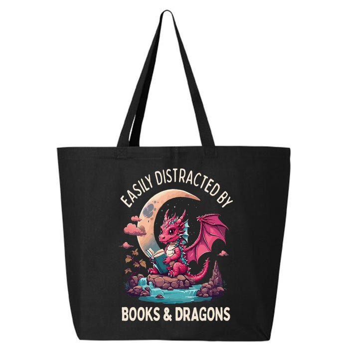 Easily distracted by books and dragons kawaii dragon reader 25L Jumbo Tote