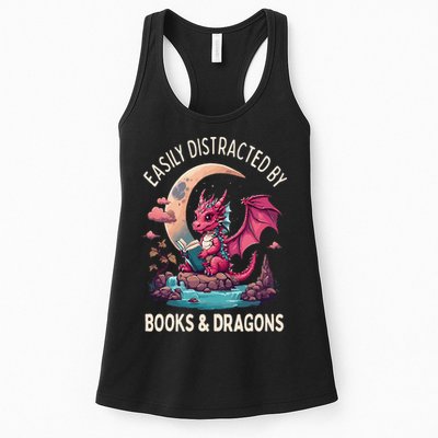 Easily distracted by books and dragons kawaii dragon reader Womens Tank Top