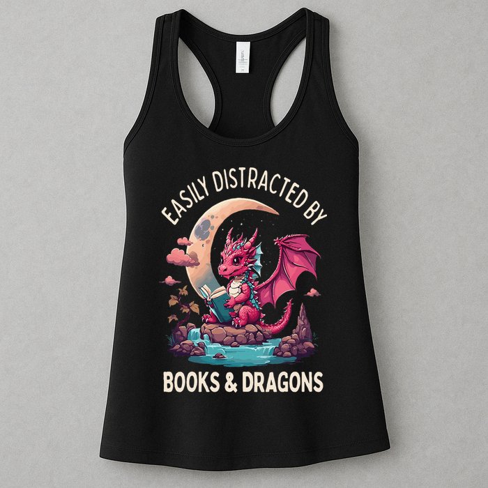 Easily distracted by books and dragons kawaii dragon reader Womens Tank Top
