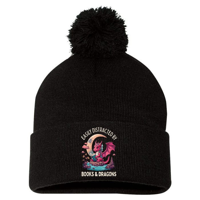 Easily distracted by books and dragons kawaii dragon reader Pom Pom 12in Knit Beanie