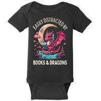 Easily distracted by books and dragons kawaii dragon reader Baby Bodysuit