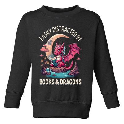 Easily distracted by books and dragons kawaii dragon reader Toddler Sweatshirt