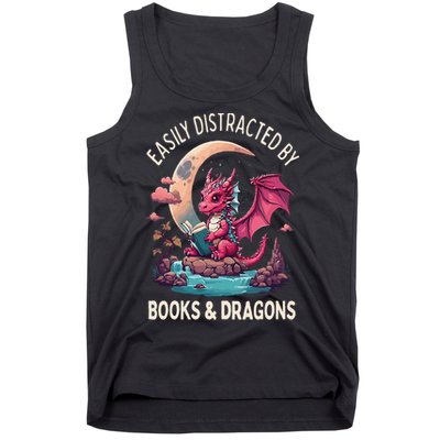 Easily distracted by books and dragons kawaii dragon reader Tank Top