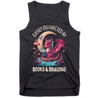 Easily distracted by books and dragons kawaii dragon reader Tank Top
