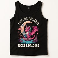 Easily distracted by books and dragons kawaii dragon reader Tank Top