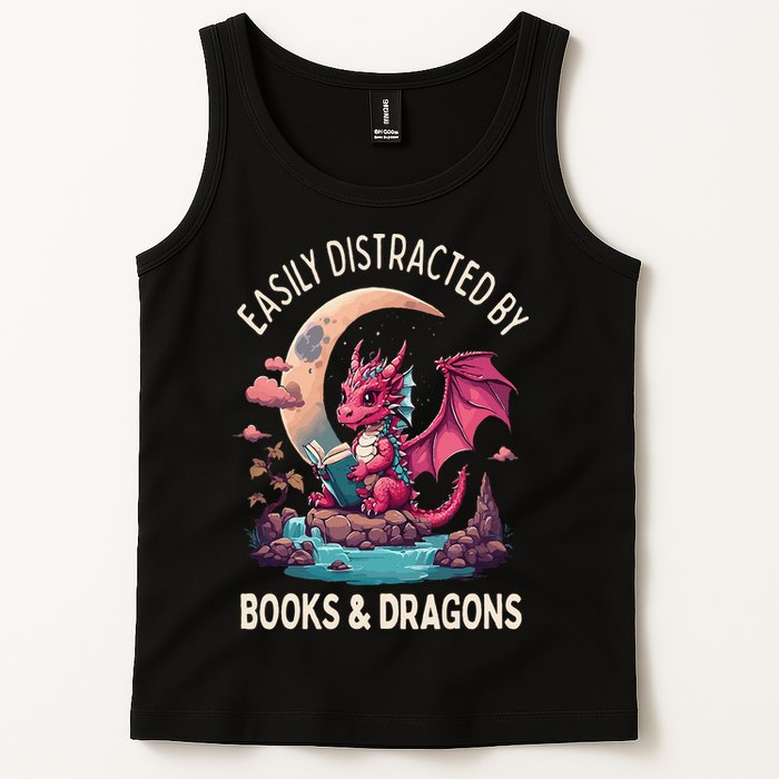 Easily distracted by books and dragons kawaii dragon reader Tank Top