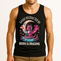 Easily distracted by books and dragons kawaii dragon reader Tank Top