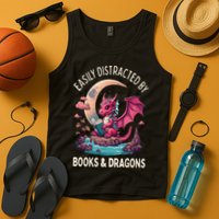 Easily distracted by books and dragons kawaii dragon reader Tank Top