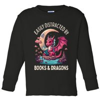 Easily distracted by books and dragons kawaii dragon reader Toddler Long Sleeve Shirt